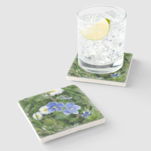tiny blue flowers stone coaster