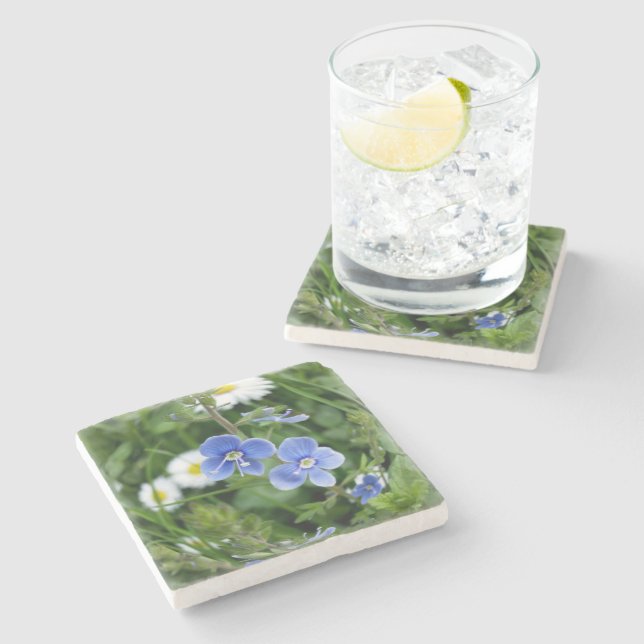 tiny blue flowers stone coaster (Side)