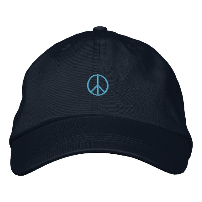 Tiny Blue Peace Symbol Embroidered Hat (Front)