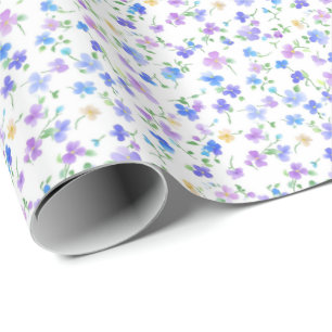 Tiny Blue & Purple Flowers on White Wrapping Paper