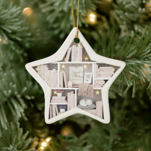 Tiny Book Shelves Pink Bookshelf Star Shaped Ceramic Ornament