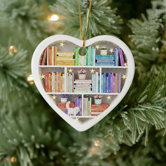 Tiny Book Shelves Rainbow Bookshelf 2Dprint Books Ceramic Ornament (Tree)