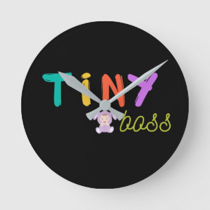 Tiny Boss Cute Bunny Baby Colourful Nursery Wall Round Clock