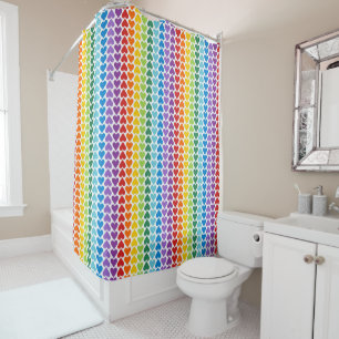 TINY BRIGHTLY COLORED ROWS OF HEARTS SHOWER CURTAIN