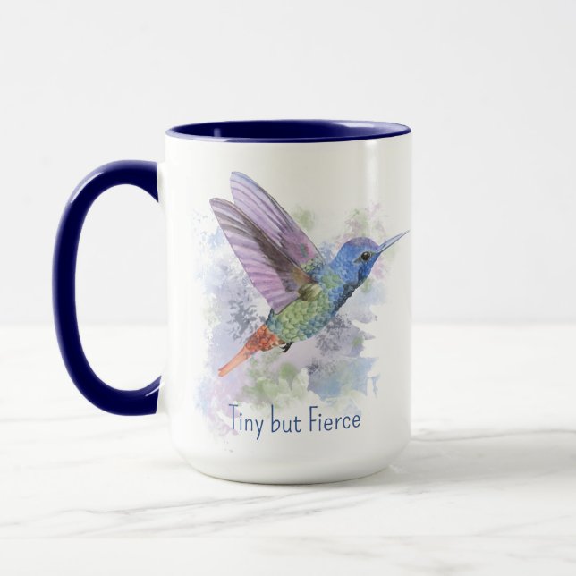 Tiny but Fierce Quote Whimsical Rufous Hummingbird Mug (Left)