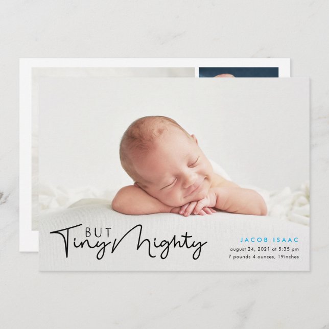 Tiny But Mighty | Boy Birth Announcement (Front/Back)