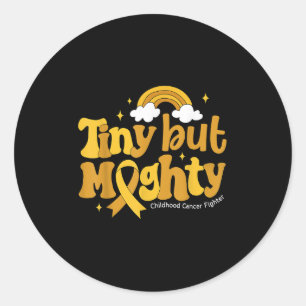 Tiny But Mighty Childhood Cancer Awareness Gold Ri Classic Round Sticker