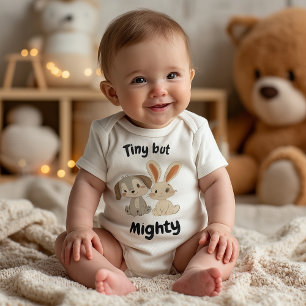 Tiny but Mighty Dog and Rabbit - Cute Friends Baby Bodysuit
