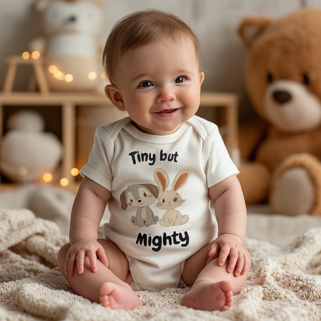 Tiny but Mighty Dog and Rabbit - Cute Friends Baby Bodysuit (Creator Uploaded)