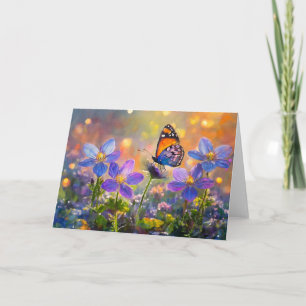 Tiny Butterfly On Wildflowers at Sunrise Card