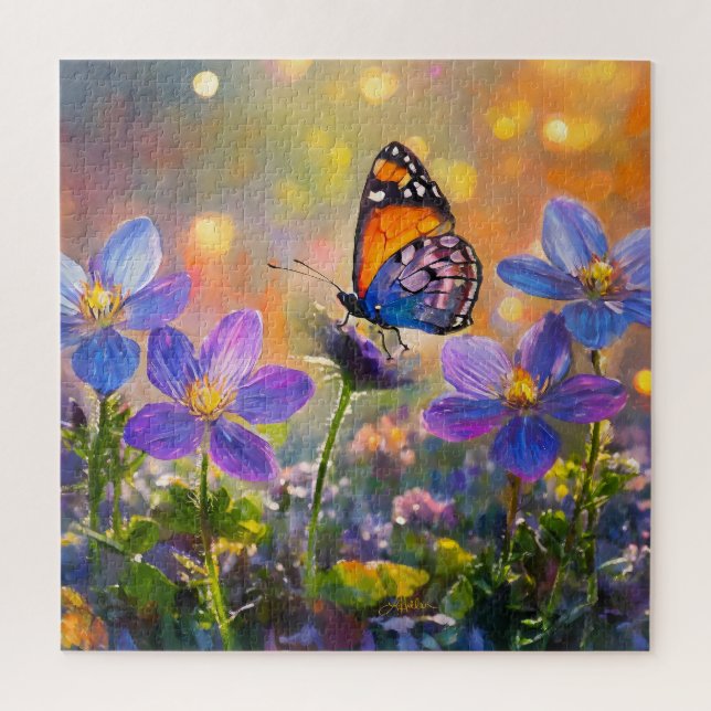 Tiny Butterfly On Wildflowers at Sunrise Jigsaw Puzzle (Vertical)