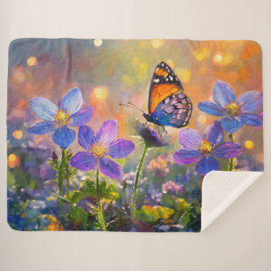 Tiny Butterfly On Wildflowers at Sunrise Sherpa Blanket
