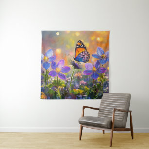 Tiny Butterfly On Wildflowers at Sunrise Tapestry