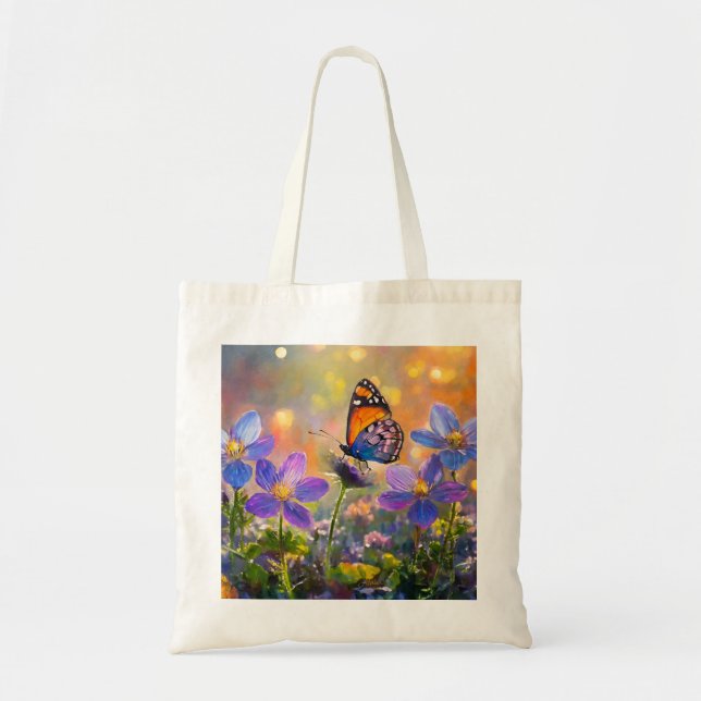 Tiny Butterfly On Wildflowers at Sunrise Tote Bag (Front)