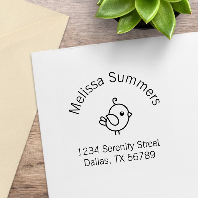 Tiny Cartoon Bird Arch Address Rubber Stamp (Creator Uploaded)