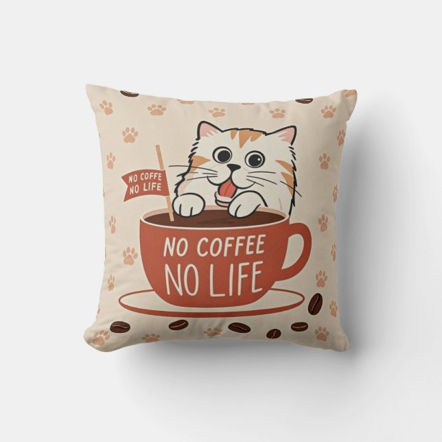 Tiny cat paw prints and coffee beans Poster Cushion (Front)