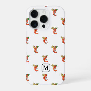 Tiny Chilli With Flame Pattern & Custom Initial iPhone 16 Pro Case