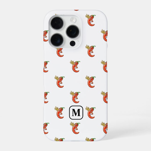 Tiny Chilli With Flame Pattern & Custom Initial iPhone Case (Back)