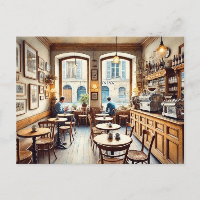 Tiny Coffeeshop in Geneva Switzerland Postcard (Front)