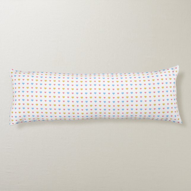 Tiny Colourful Hearts Pattern Yellow Pink Blue Body Cushion (Back)
