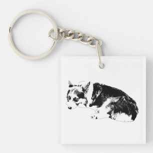 Tiny Corgi, Graphic Tile Key Ring