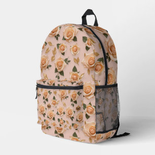 Tiny Cream And Gold Roses  Printed Backpack