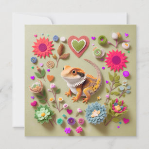 Tiny cute bearded dragon  holiday card