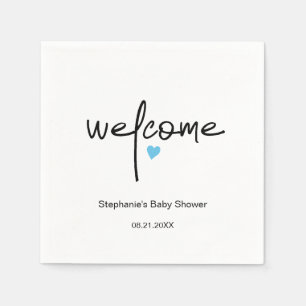 Tiny Cute Blue Heart Baby Boy Shower Paper Napkin