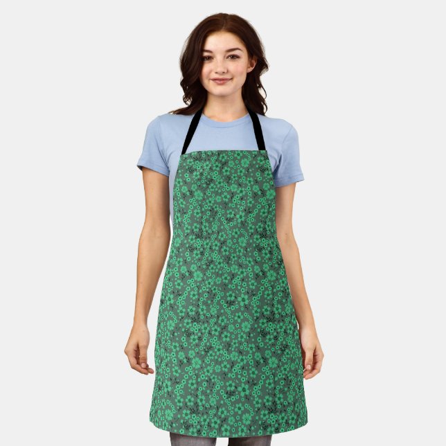 Tiny cute green floral pattern apron (Worn)
