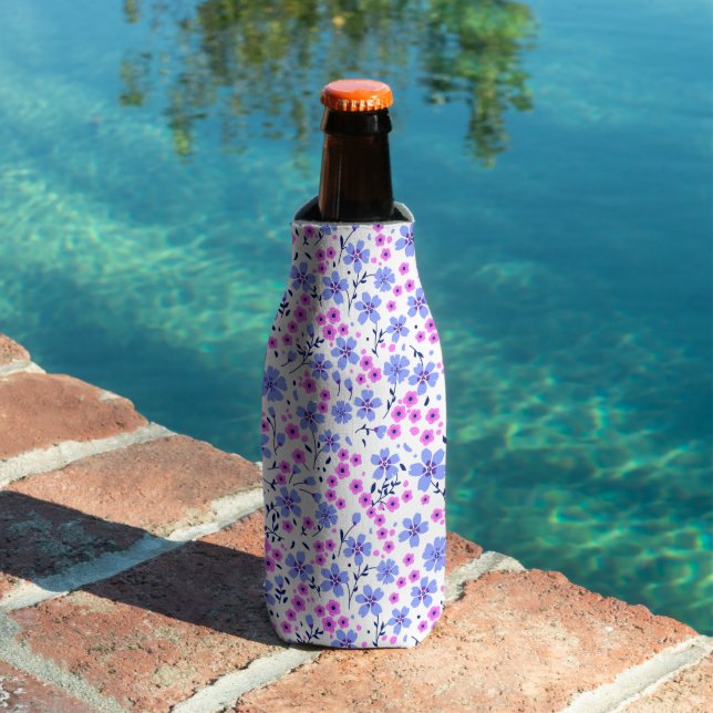 Tiny cute white blue pink floral pattern bottle cooler (In Situ Pool)