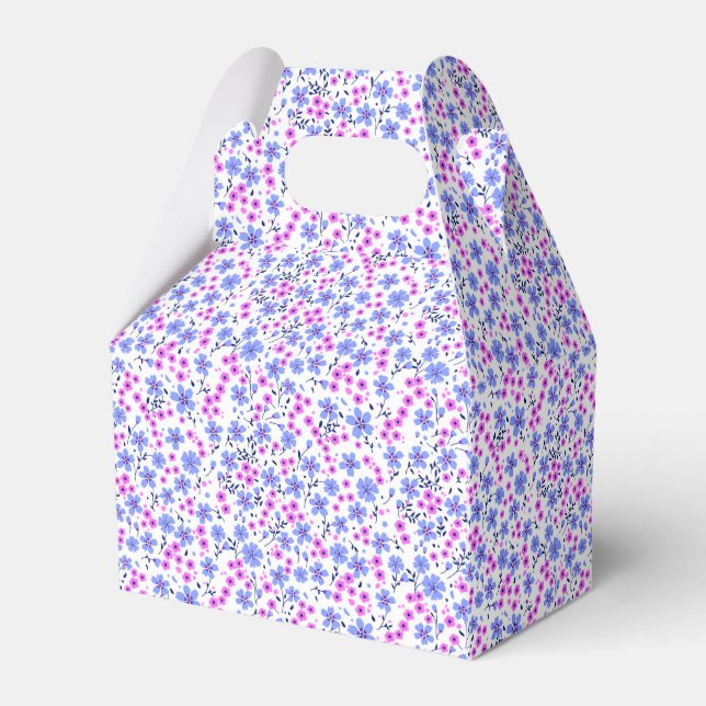 Tiny cute white blue pink floral pattern favour box (Front Side)