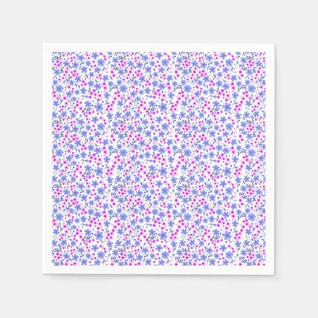 Tiny cute white blue pink floral pattern napkin (Front)