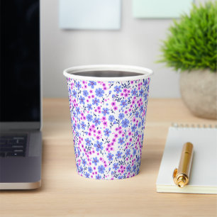 Tiny cute white blue pink floral pattern paper cups