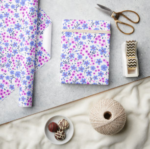 Tiny cute white blue pink floral pattern wrapping paper