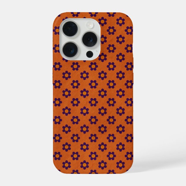 Tiny Daisies happy faces, burnt orange Phone Case (Back)