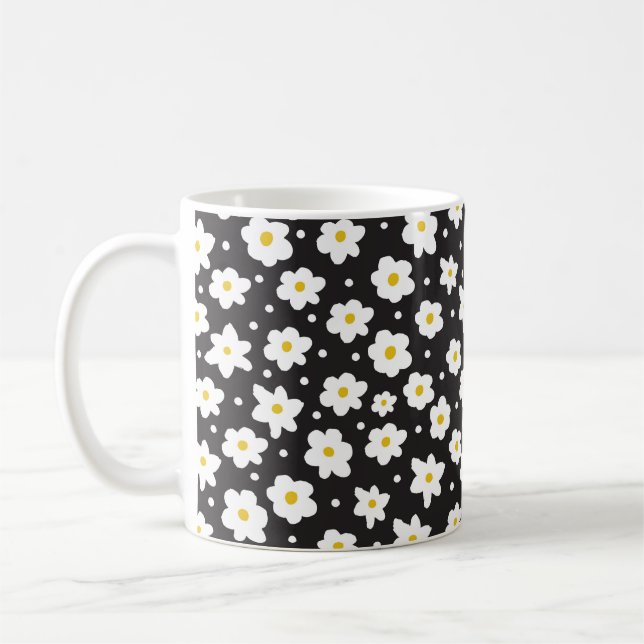 Tiny daisies, vintage, seamless background. coffee mug (Left)