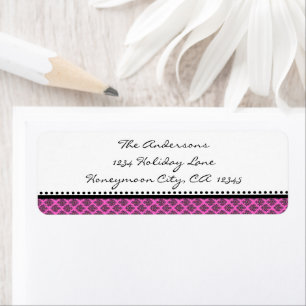 Tiny Damask Black & Bright Pink Address Labels