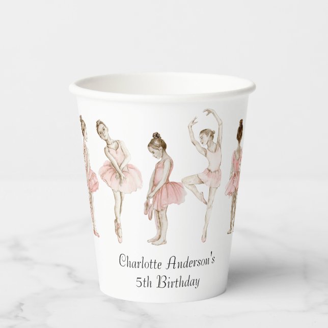 Tiny Dancer Ballerina Pink Girls Birthday Paper Cups (Front)