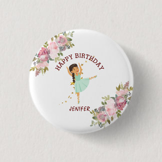  Tiny Dancer | Pink Floral Ballet Birthday Party 3 Cm Round Badge