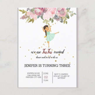 Tiny Dancer | Pink Floral Ballet Birthday Party Announcement Postcard