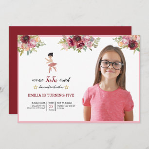 Tiny Dancer Pink Floral Ballet Birthday Party Invitation