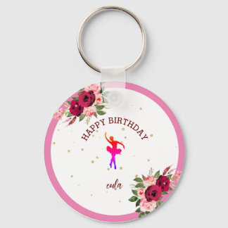 Tiny Dancer Pink Floral Ballet Birthday Party Key Ring