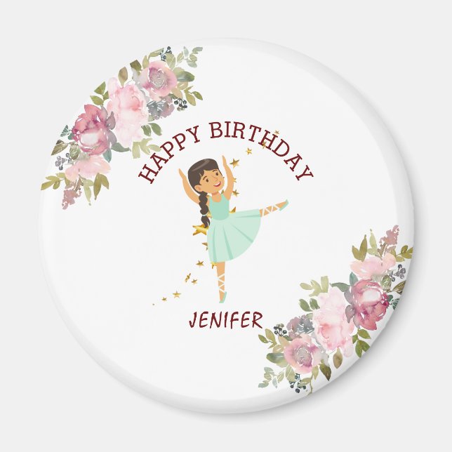 Tiny Dancer | Pink Floral Ballet Birthday Party Magnet (Front)