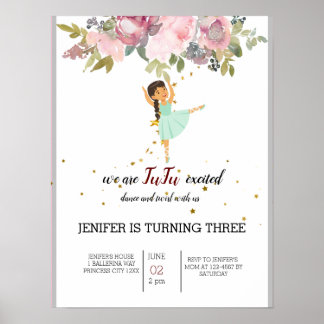 Tiny Dancer | Pink Floral Ballet Birthday Party Poster
