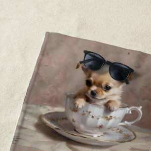Tiny Delight: Chihuahua Puppy in a Teacup Beach Towel