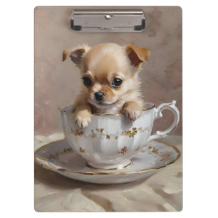 Tiny Delight: Chihuahua Puppy in a Teacup, Clipboard