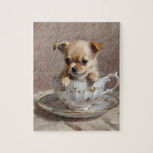 Tiny Delight: Chihuahua Puppy in a Teacup,  Jigsaw Puzzle