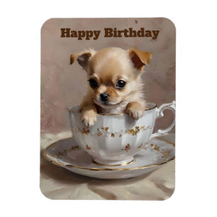 Tiny Delight: Chihuahua Puppy in a Teacup,  Magnet