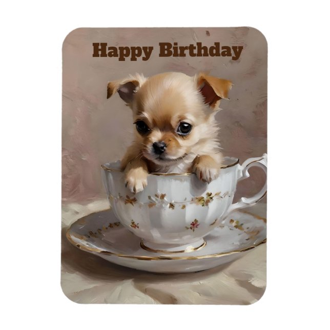 Tiny Delight: Chihuahua Puppy in a Teacup,  Magnet (Vertical)