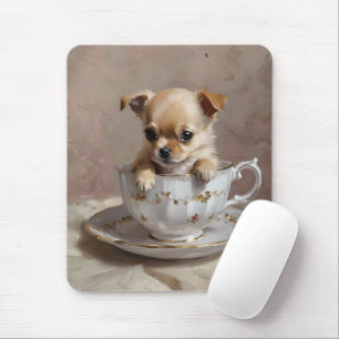 Tiny Delight: Chihuahua Puppy in a Teacup, Mouse Pad